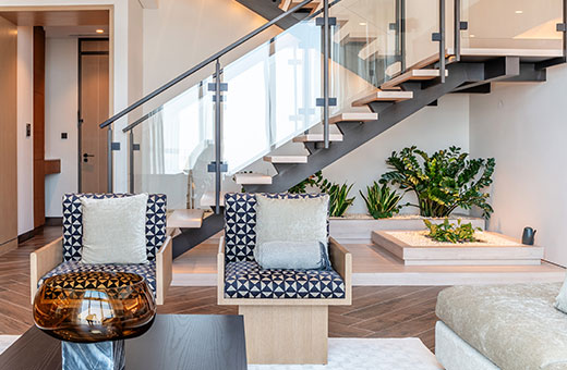 Zabeel One living room with elegant staircase