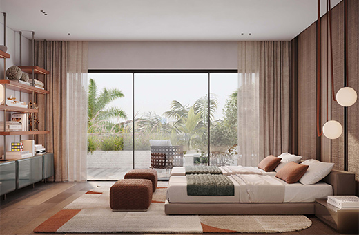 kids bedroom with garden views through large windows