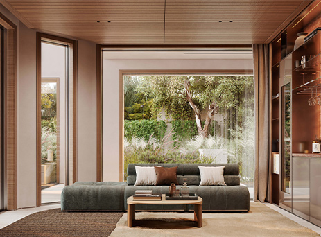 vinyl lounge sofa overlooking the garden