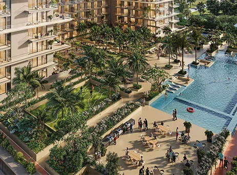 sol levante landscaped pool view
