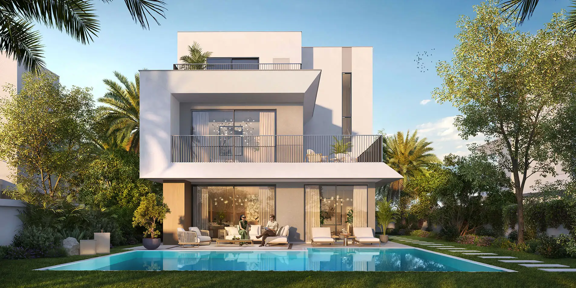 modern golf lane villa with private swimming pool and garden