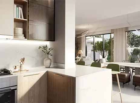 golf lane open plan kitchen and dining area