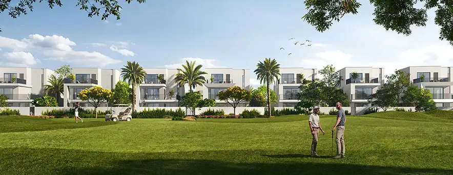golf lane villas beside a landscaped golf course community