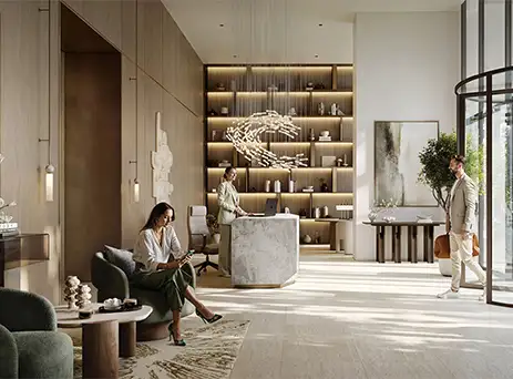 creek bay luxury residence lobby with seating and contemporary interiors