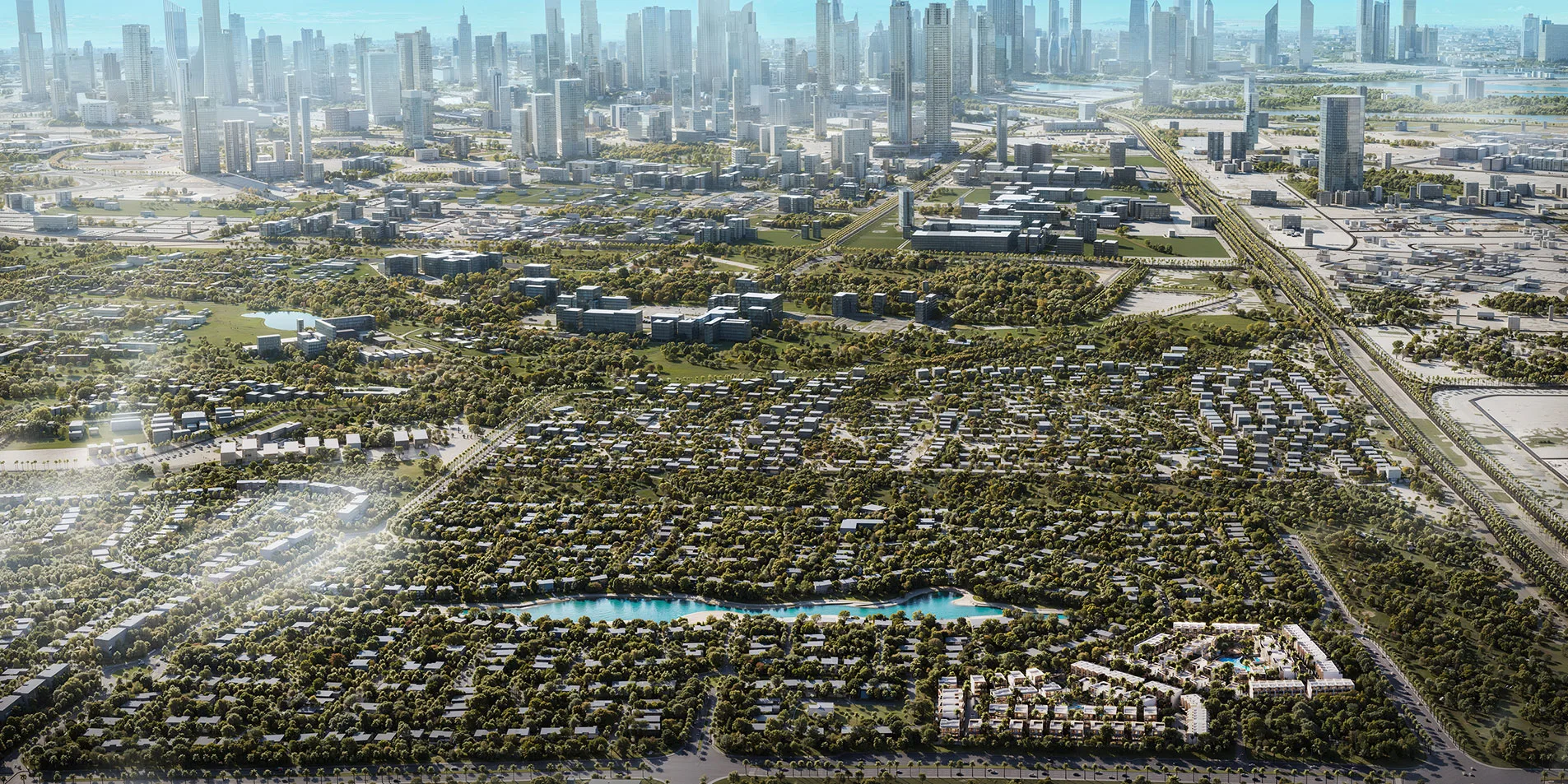 knightsbridge aerial dubai location with city skyline