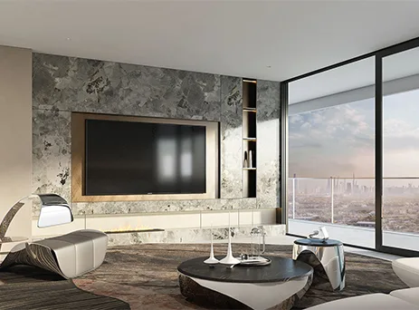 hadley heights 2 living room with marble tv wall