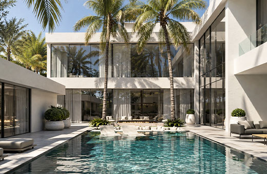 modern villa courtyard swimming pool area
